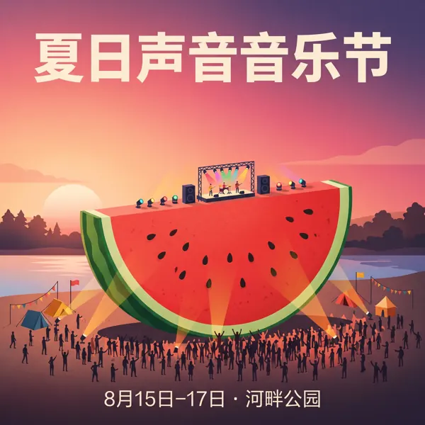 Watermelon stage festival poster with Chinese title 夏日声音音乐节