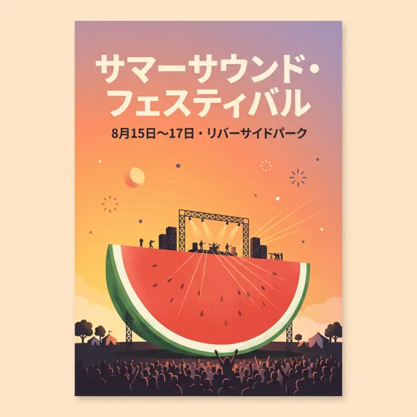 Watermelon stage festival poster with Japanese title サマーサウンド・フェスティバル